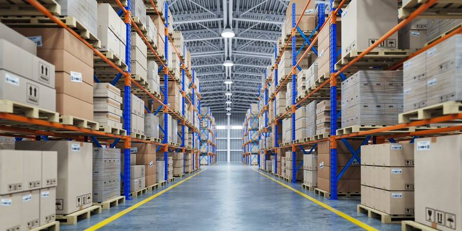 Warehouse operations floor at dusk